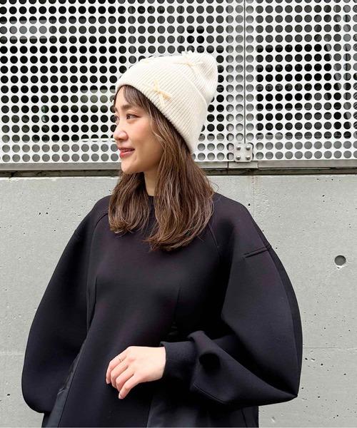 ブラックニット帽 リボン付き SHIPS（シップス） ニット帽 ニットキャップ 2WAY リボン ニット