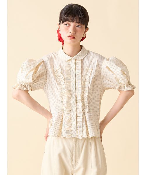 LILY BROWN ブラウス　美品 LILY BROWN ブラウス シャツ フリルレースアップブラウス
