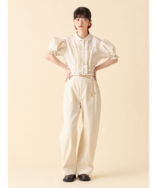 LILY BROWN ブラウス シャツ フリルレースアップブラウス