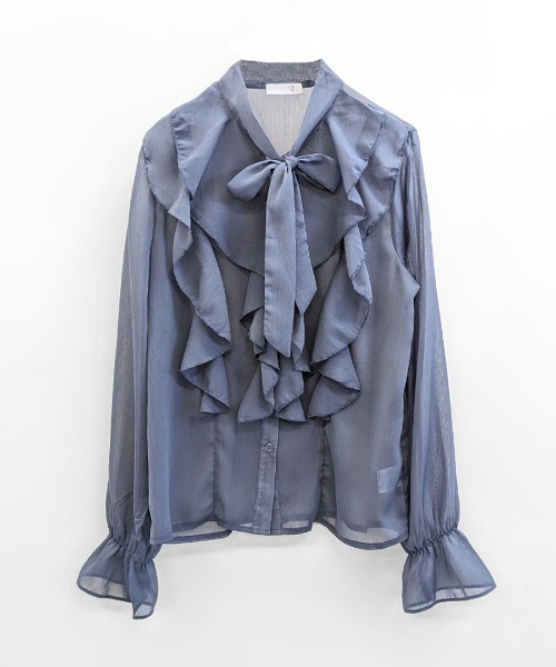 ニコ⭐︎様　新品　リボンデザインフリルシアーブラウス Riff（リフ） ブラウス シャツ フリルシアーリボンブラウス レディース
