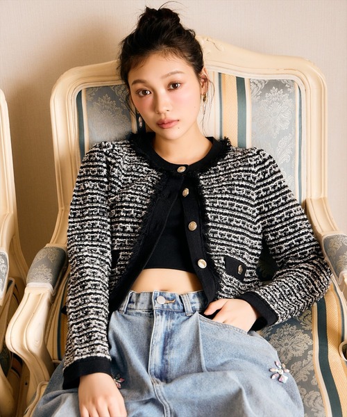 【新品未使用】セントアンドリュース バックルチェーンジャガードニットカーディガン AND COUTURE（アンドクチュール） カーディガン ツイードライクニット