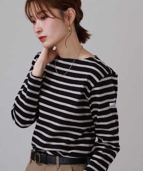 OMNES（オムネス） tシャツ バスク生地 ボートネック長袖Tシャツ