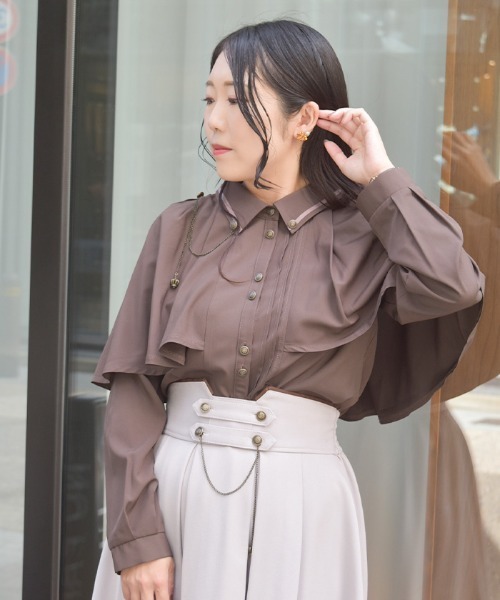 axes femme（アクシーズ ファム） ブラウス シャツ 連釦×チェーン付