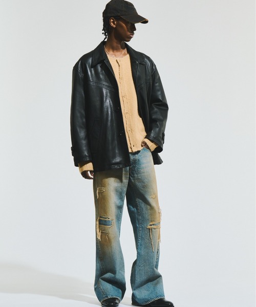 コート ジャケット FORSOMEONE LEATHER CAR COAT メンズの画像