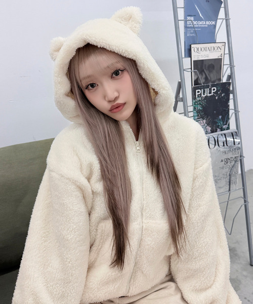 新品未使用クマ耳付きのピンクのオーバーサイズルームウェアLセイズ DAESE TOKYO（デセトウキョウ） パジャマ ルームウェア ぷっくり耳付き