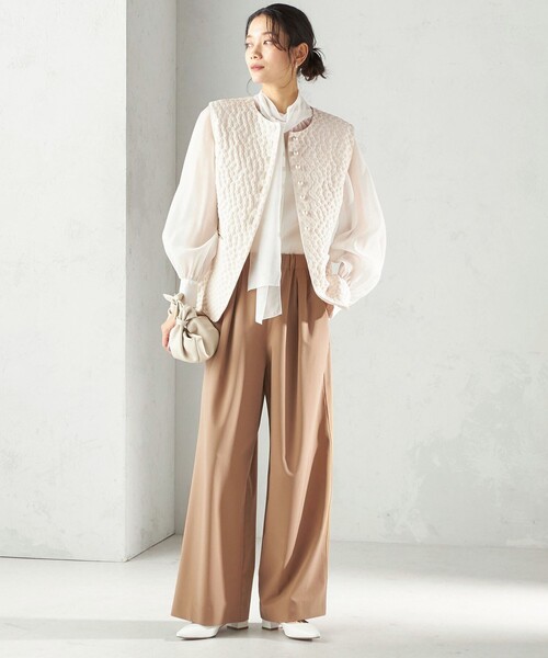 SHIPS（シップス） ベスト ジレ ミニ フラワー ジャカード パール