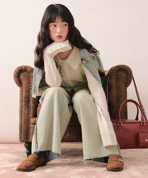 loin nuit ロワンニュイ レイヤードデザインカーディガン グレー loin nuit カーディガン nuance design knit cardigan / ニュアンス