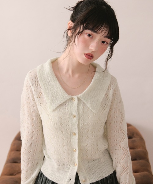 loin nuit ロワンニュイ レースアップグリッターニット loin nuit カーディガン glitter sheer cardigan / グリッターシアー
