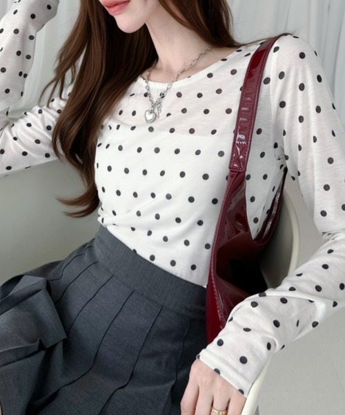 Ada. tシャツ シアー ドット クルーネック ロンT レディース