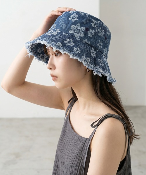 Crossi 帽子 ハット uvカット 紫外線カット レディース 花柄 デニム