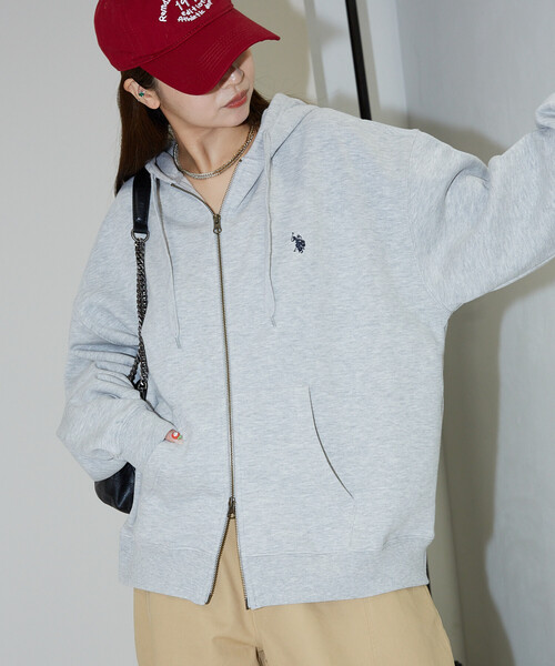 「U.S. POLO ASSN.」 ジップアップパーカー SMALL ライトグレー メンズ_画像2