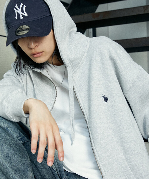 「U.S. POLO ASSN.」 ジップアップパーカー SMALL ライトグレー メンズ_画像9