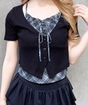 tシャツ 半袖 レイヤードカーデトップス レディースの詳細画像1