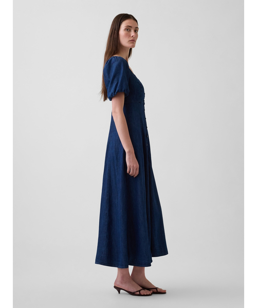 GAP（ギャップ） ワンピース 半袖 デニム パフスリーブ フロントボタン