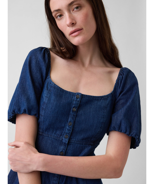 GAP（ギャップ） ワンピース 半袖 デニム パフスリーブ フロントボタン