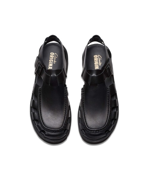 Clarks（クラークス） サンダル MEARE BUCKLE BLACK LEATHER メンズ