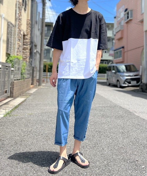 [A|X] コットンサイドスリットクルーネックTシャツ BEATJIVE tシャツ 厚手 切替Tシャツ 無地 サイドスリット クルー