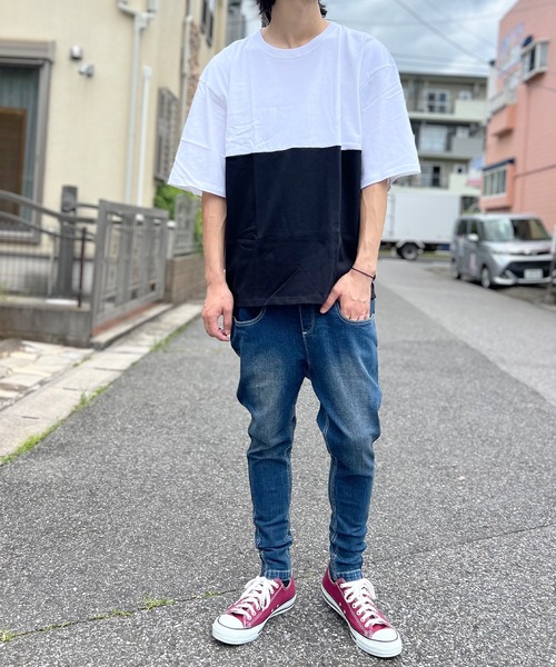 [A|X] コットンサイドスリットクルーネックTシャツ BEATJIVE tシャツ 厚手 切替Tシャツ 無地 サイドスリット クルー
