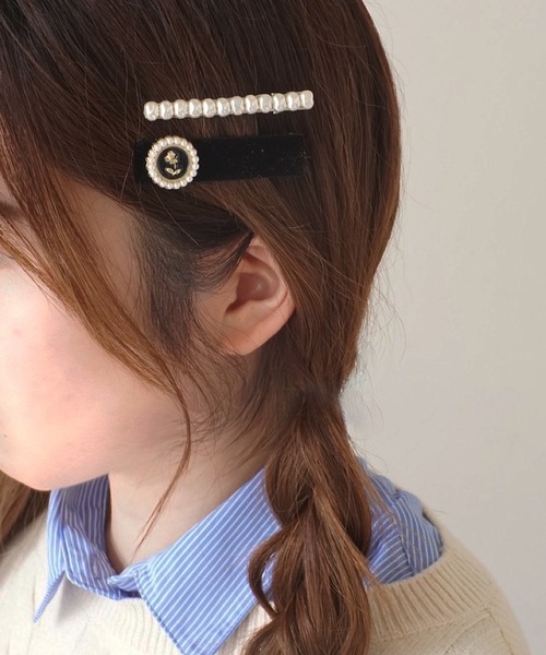 ヘアピン 「 ammy. / エイミードット 」 パール 付き カメオ風 ベロア