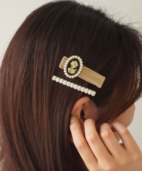 ヘアピン 「 ammy. / エイミードット 」 パール 付き カメオ風 ベロア