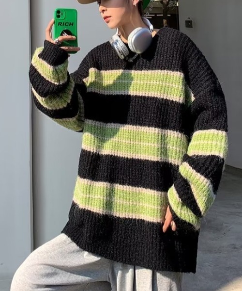 コントラストカラー デザイン セーター 韓国系 t539 B.R.U セーター ニット 「ウィメンズ」個性派デザイン