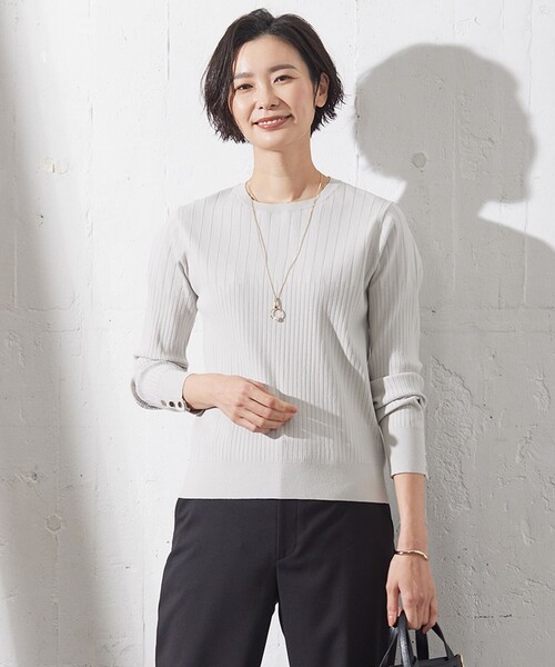 ニット セーター 「洗える」RAYON STRETCH PLAIN クルーネック ニット レディース