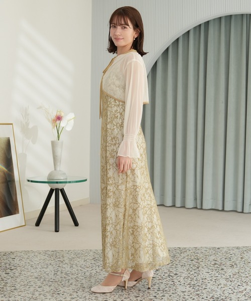 アサクラ❤ボレロレイヤード　レースワンピースドレス　グリーン ドレスプラス DRESS+ ワンピース ドレス 総レース Aライン