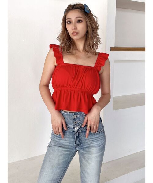 GYDA（ジェイダ） tシャツ リボンフレアリブトップス レディース