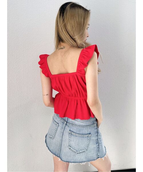 GYDA（ジェイダ） tシャツ リボンフレアリブトップス レディース