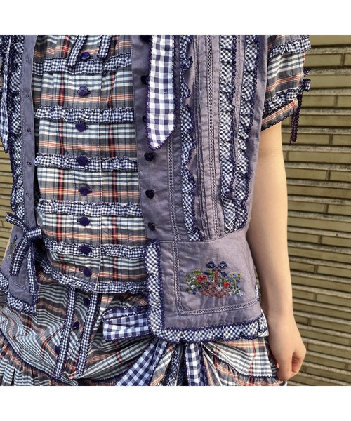 PINK HOUSE ブラウス シャツ クロスステッチ刺繍使いブラウス