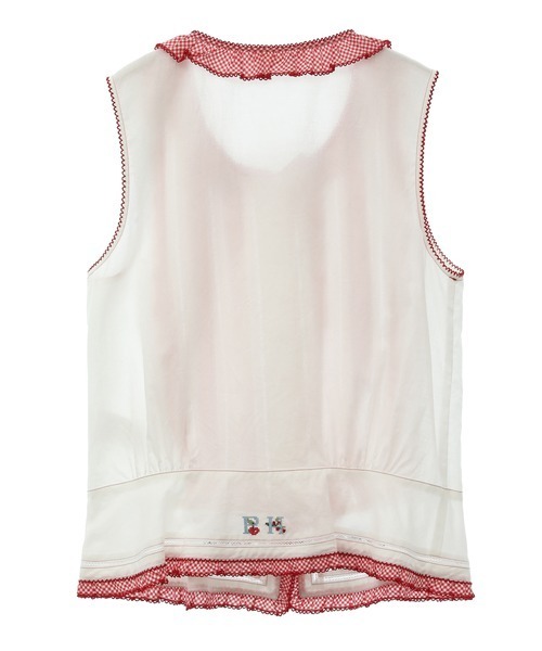 美品　PINKHOUSE 花柄　クロスステッチ　リボン　ブラウス　半袖　フリル袖 PINK HOUSE ブラウス シャツ クロスステッチ刺繍使いブラウス