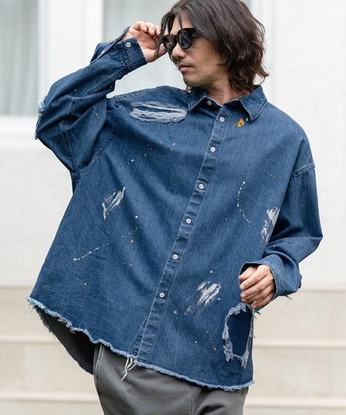 CAMBIO（カンビオ） シャツ ms5739-Distressed Paint Denim Shirts