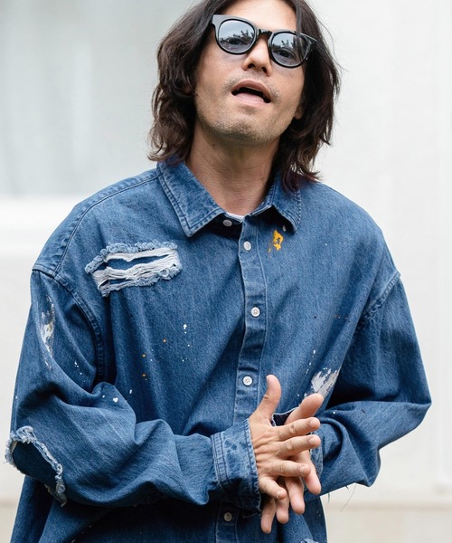 CAMBIO（カンビオ） シャツ ms5739-Distressed Paint Denim Shirts