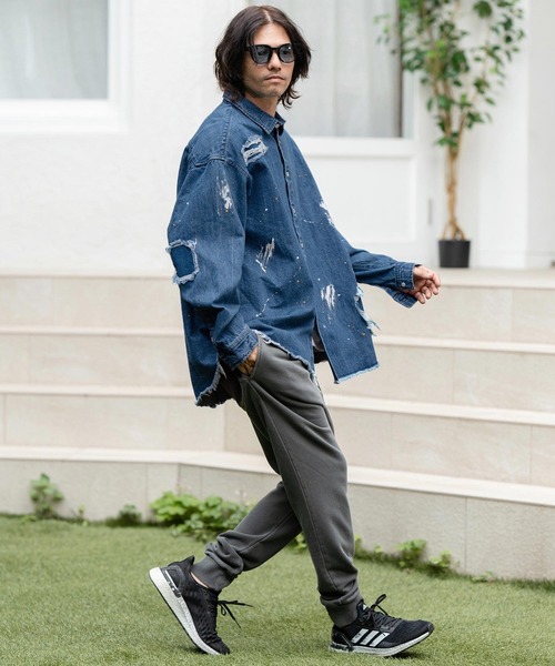 CAMBIO（カンビオ） シャツ ms5739-Distressed Paint Denim Shirts
