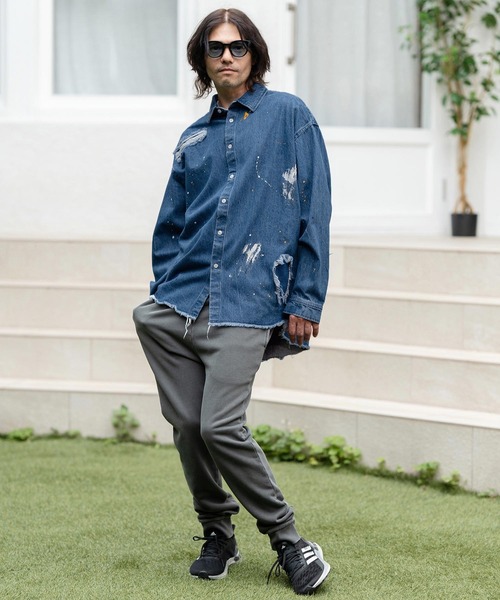 CAMBIO シャツ ms5739-Distressed Paint Denim Shirts デニム