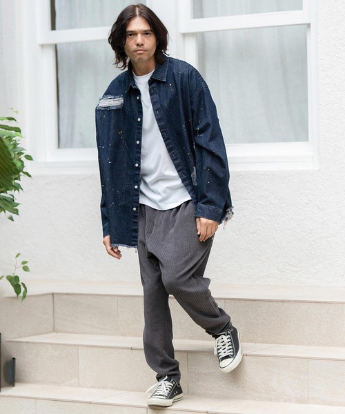 CAMBIO（カンビオ） シャツ ms5739-Distressed Paint Denim Shirts