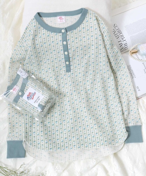新品未使用♡ ロゴ　ロンT 小花柄　ホワイト　ブラウン　春夏 JEMORGAN（ジェーイーモーガン） tシャツ ワッフル花柄ヘンリーネック