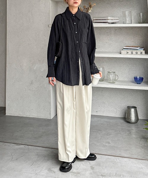 ブラウス シャツ 「25AW PRE-ORDER」2way Satin Oversized Shirt/2WAYサテンオーバーシャツ「MAISON S 25AUTUMN PRE-ORDER】2way Satin Oversized Shirt