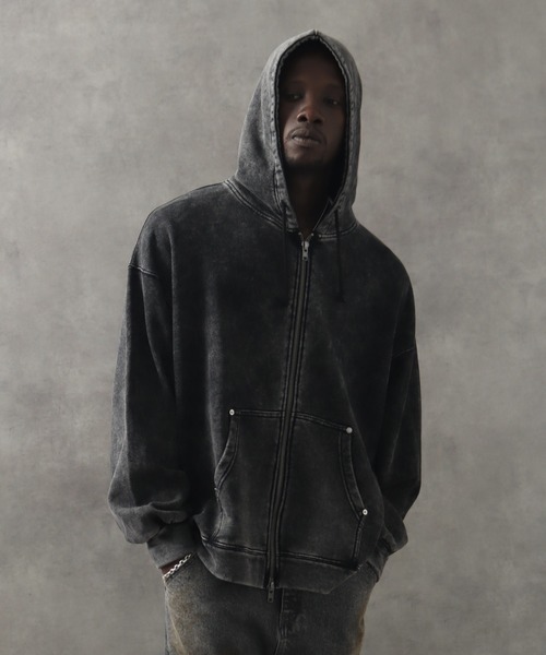 【おすすめ！】 LesTienブラック ヘビーウェイト ジップフーディ Heavyweight Zip Hoodie | LES TIEN Mens Collection