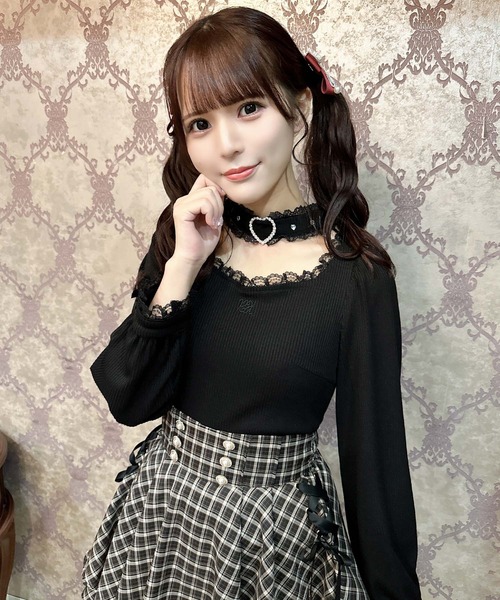 ROJITA ハートバックルチョーカーテレコトップス 黒 ROJITA tシャツ ハートバックルチョーカーテレコトップス