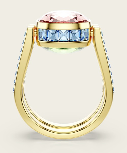 【SWAROVSKI】☆クロマ リング☆ Chroma リング, クッションカット, マルチカラー, ゴールド