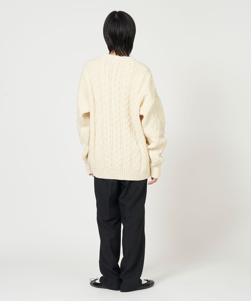 ニット セーター Aran Cable V Neck Cardigan Heavy レディース メンズ カーディガン ニットカーディガン メンズ 秋 冬 厚手 ケーブル