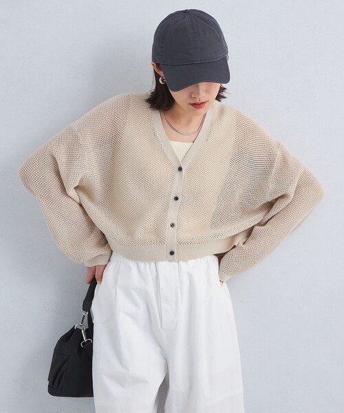 green label relaxing カーディガン メッシュ クロップド V