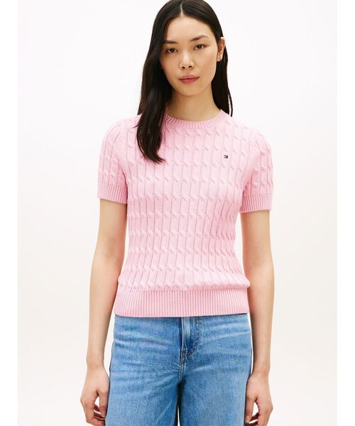   ケーブルショートスリーブクルーネックセーター TOMMY JEANS（トミー・ジーンズ） ニット セーター ケーブルショート
