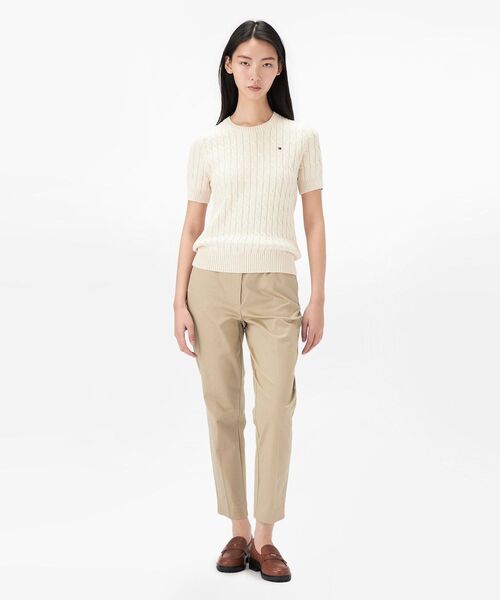 ニット セーター リネン ケーブル クルーネック ショートスリーブセーター レディース TOMMY JEANS ニット セーター ケーブルショートスリーブクルー