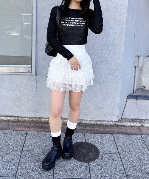INGNI tシャツ 4段ロゴシアーボート長袖ピタTシャツ レディース