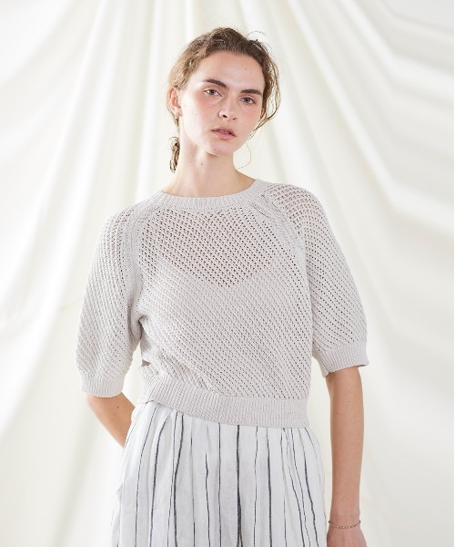 paper mesh knit pullover レディース
