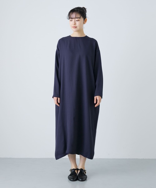 新品タグ付き　かぐれ　2サイズ展開リネンクルーネックワイドワンピース　ドアーズ かぐれ ワンピース 「2サイズ展開」リネンクルーネックワイド
