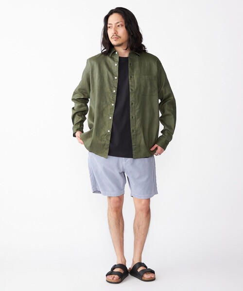 SHIPS シャツ SHIPS: フレックスリネン レギュラーカラー ロング