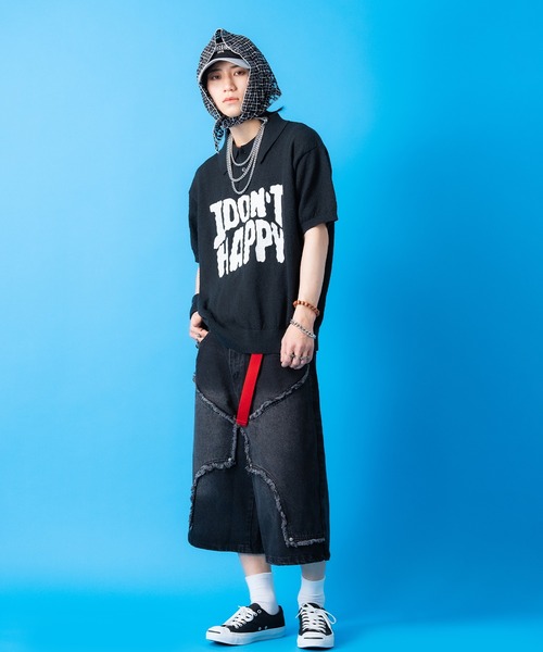 ポロシャツ 半袖 a.p.o.v. メッセージロゴプリントオーバーサイズ
